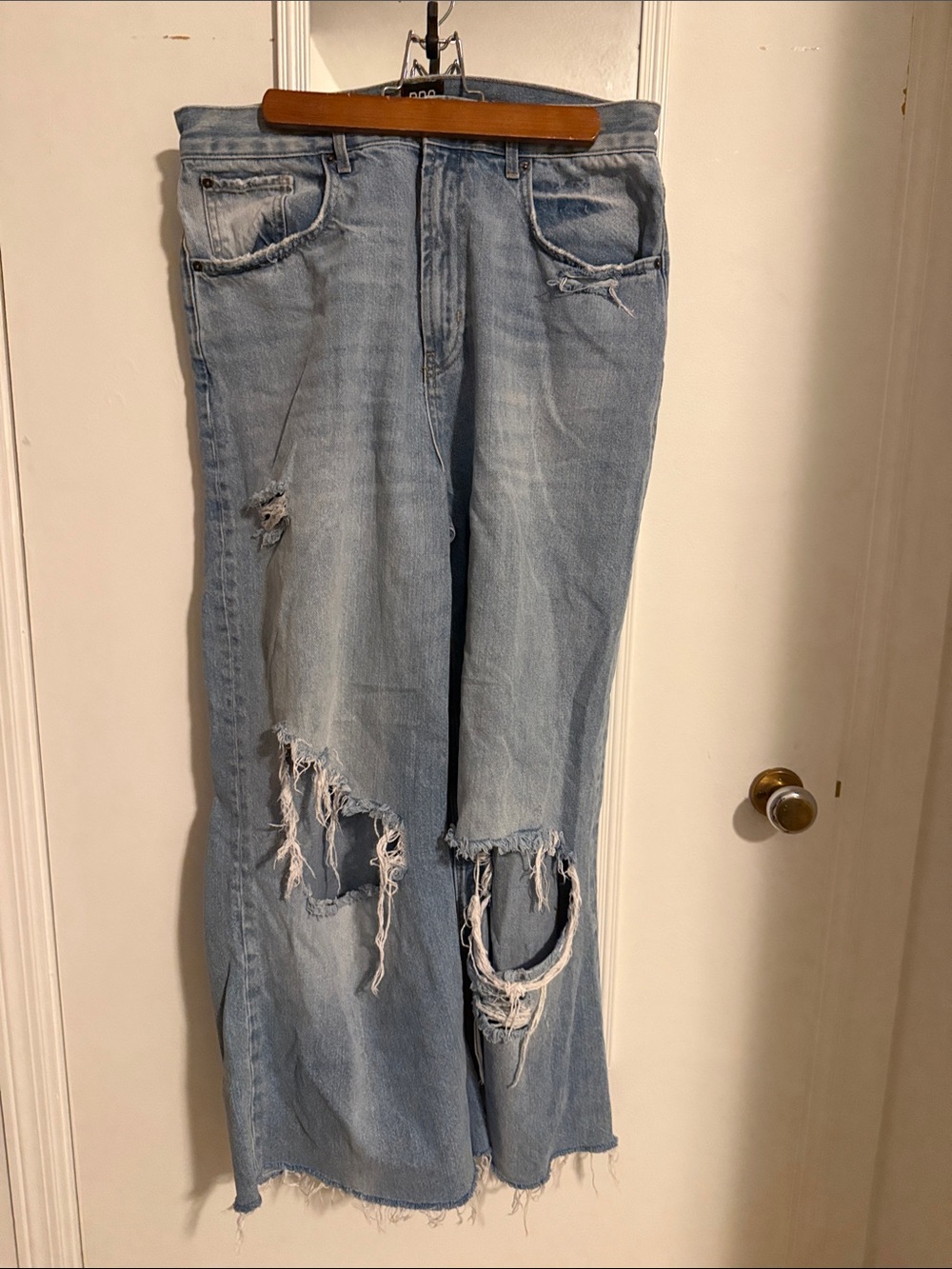 BDG Light Blue Distressed Wide-Leg Jeans